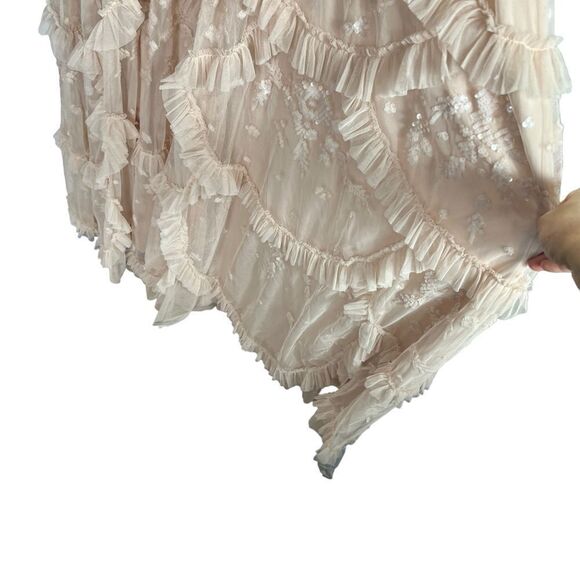 Mac Duggal WMNS 12 Blush Sequined Scallop Ruffle Tiered V Neck Gown Flirty Fun - Picture 11 of 12